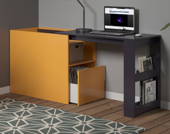 Schreibtisch Solution in navi blau und gelb Kommode ausziehbar zum Laptoptisch fr Homeoffice 100 - 170 cm