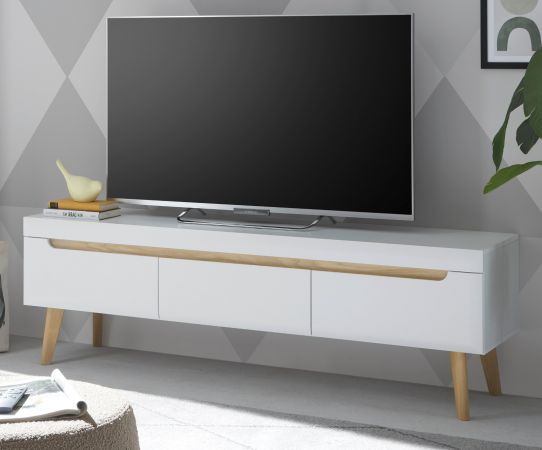 TV-Lowboard Isgard in wei matt und Scandi Eiche TV Unterteil skandinavisch 160 x 50 cm