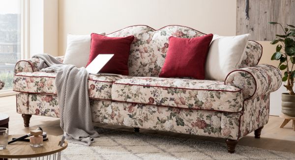 Sofa 3,5-Sitzer Elita in creme Landhaus Blumen Design Couch 228 cm