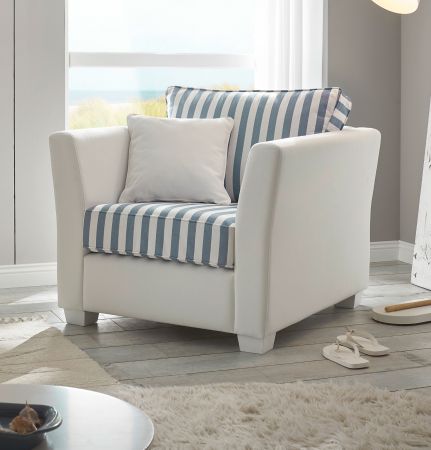 Sessel Hooge in creme und blau Landhaus Wohnzimmer Loungesessel 95 cm