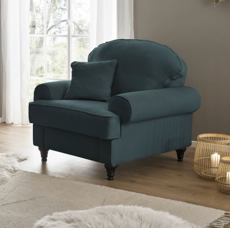 Sessel Adelina in blaugrn Landhaus Loungesessel 110 cm