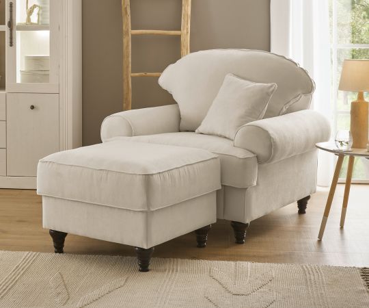 Sessel Set Adelina in beige Landhaus Loungesessel inklusive Hocker