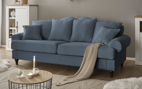 Sofa Adelina in blau Landhaus Couch 3,5-Sitzer 230 cm