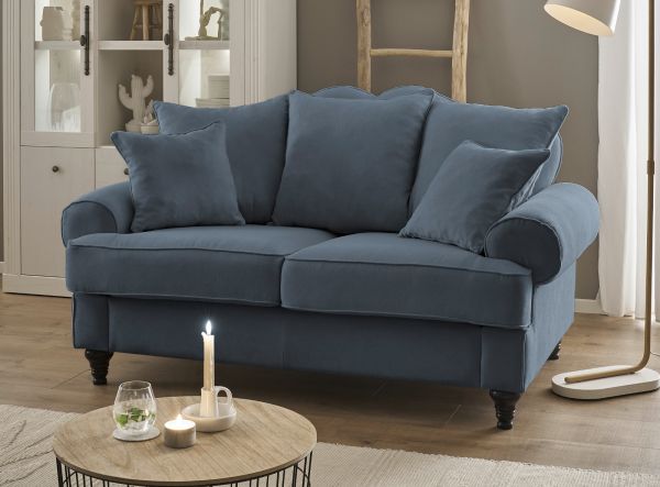 Sofa Adelina in blau Landhaus Couch 2-Sitzer 170 cm