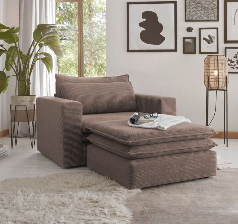 Loveseat Sessel Set Pesaro in braun Cord Couch Loungesessel inklusive Hocker