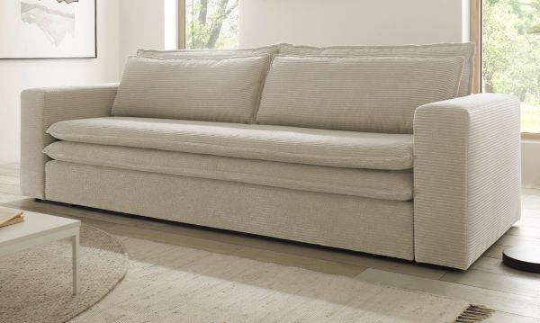 Schlafsofa Pesaro in beige Cord Sofa 3-Sitzer mit Bettfunktion 244 cm