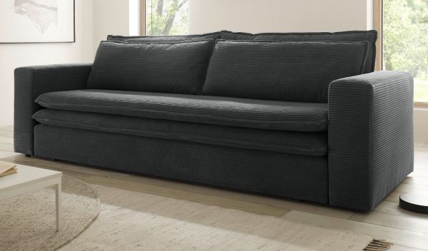 Schlafsofa Pesaro in grau Cord Sofa 3-Sitzer mit Bettfunktion 244 cm