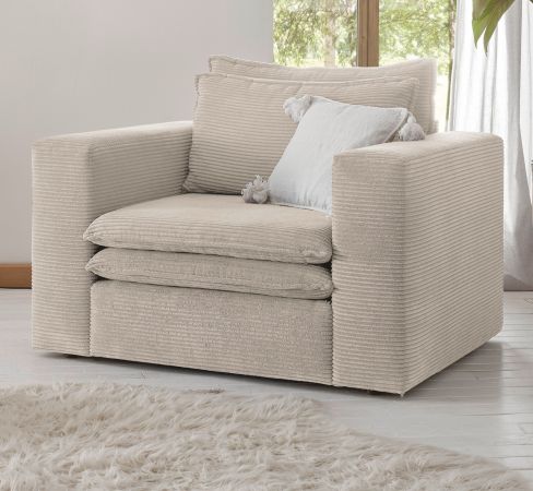 Sessel Pesaro in beige Cord Loungesessel 110 cm