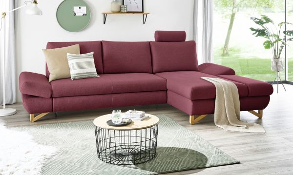 Ecksofa Skalm in bordeaux Velours Sofa mit Bettfunktion und Stauraum 284 cm