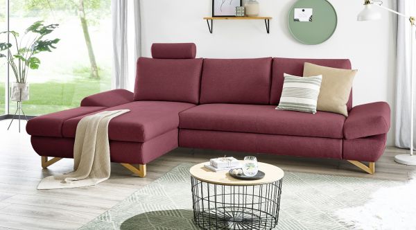 Ecksofa Skalm in bordeaux Velours Wohnzimmer Sofa