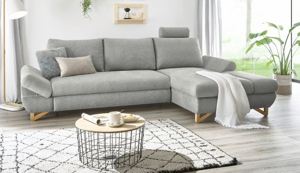 Ecksofa Skalm in hellgrau Struktur-Stoff Sofa mit Bettfunktion und Stauraum 284 cm