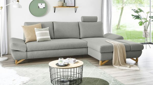 Ecksofa Skalm in hellgrau Velours Wohnzimmer Sofa