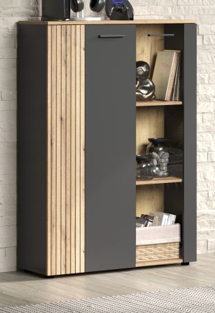 Highboard Esteban in grau und Evoke Eiche Vitrine 90 x 132 cm