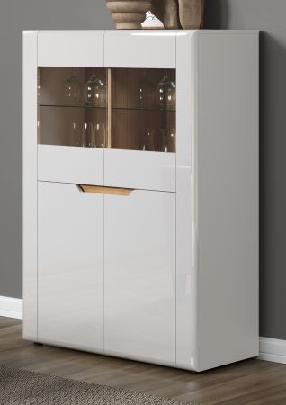 Highboard Marlon in wei Hochglanz und Evoke Eiche Vitrine 96 x 132 cm