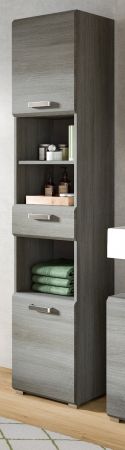 Badezimmer Hochschrank Silver in Rauchsilber grau Badschrank 40 x 185 cm