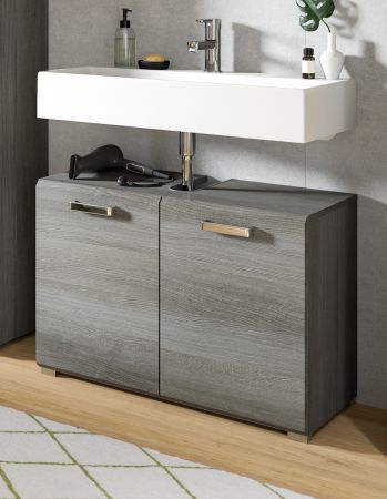 Badezimmer Waschbeckenunterschrank Silver in Rauchsilber grau Badschrank 80 cm