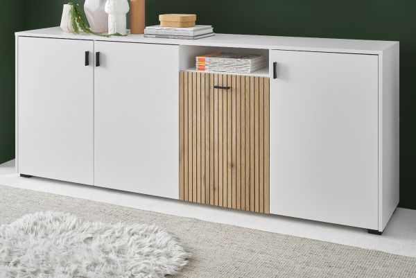 Sideboard Merced in wei matt und Evoke Eiche Wohn- und Esszimmer Kommode 200 cm