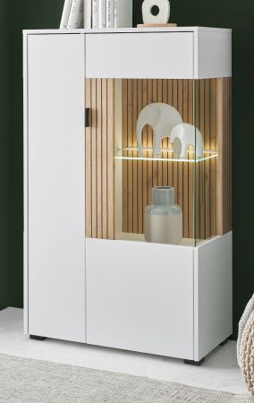 Vitrine Merced in wei matt und Evoke Eiche Wohn- und Esszimmer Highboard 75 x 125 cm