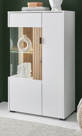 Vitrine Merced in wei matt und Evoke Eiche Wohn- und Esszimmer Highboard 75 x 125 cm