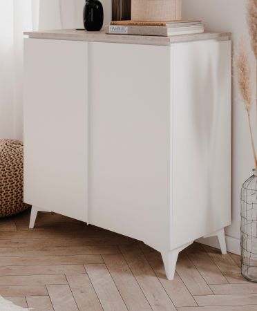 Kommode Bertrix in wei und Sandstein Wohn- und Esszimmer Sideboard 88 x 92 cm