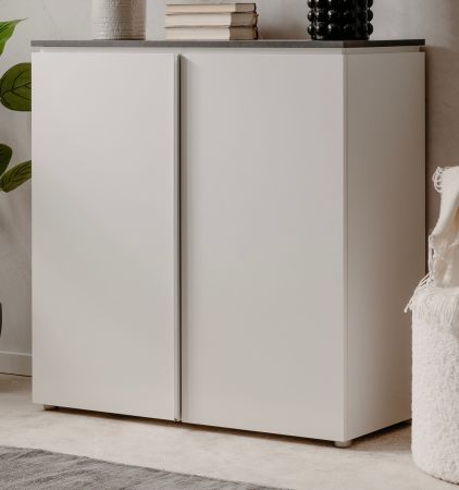 Kommode Brest in wei Glanz und Matera grau Sideboard 89 cm