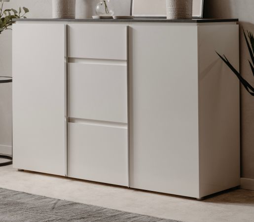 Sideboard Brest in wei Glanz und Matera grau Kommode 133 cm