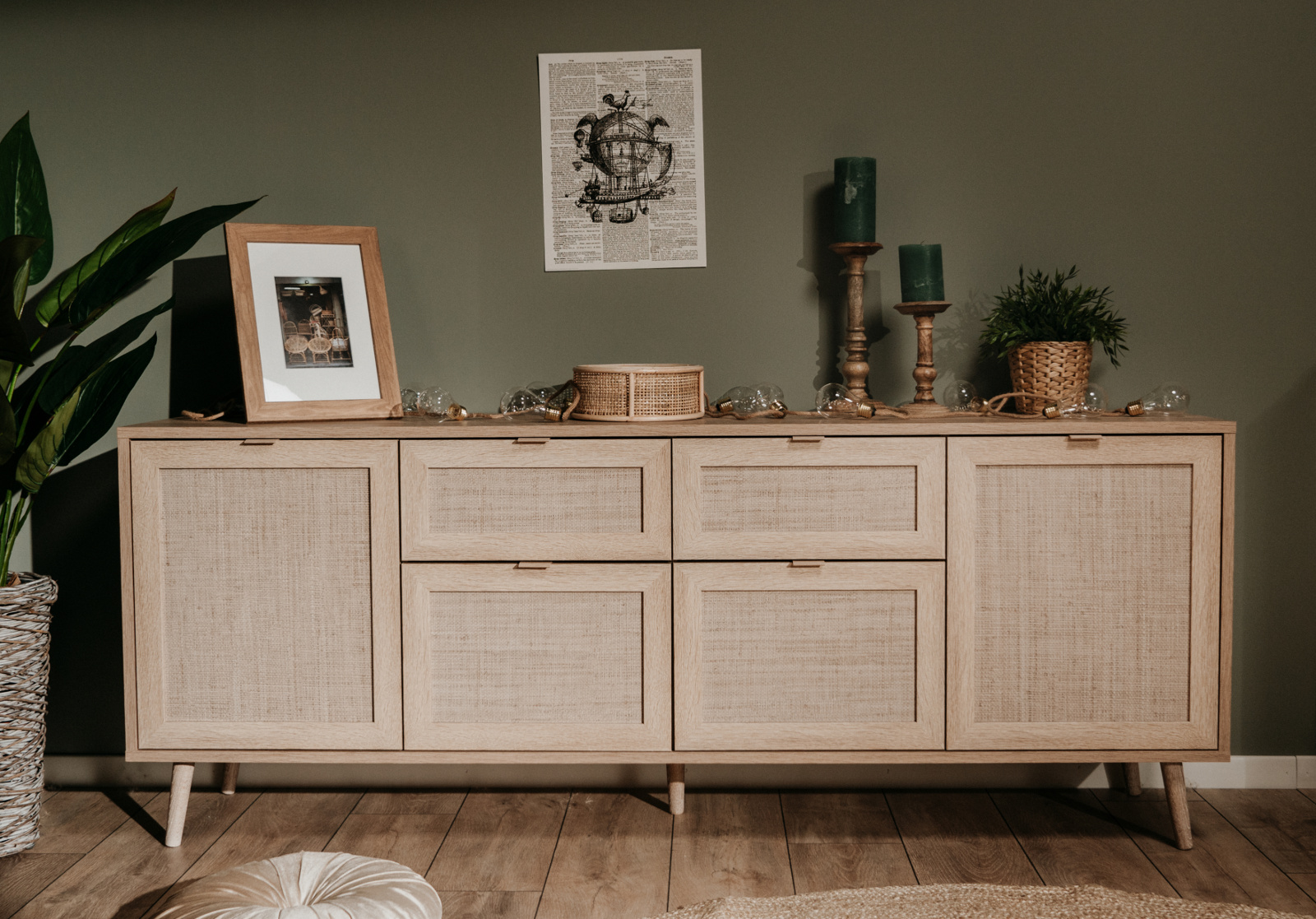 Sideboard "Bali" Sonoma Eiche mit Bast - Dekor 180 cm